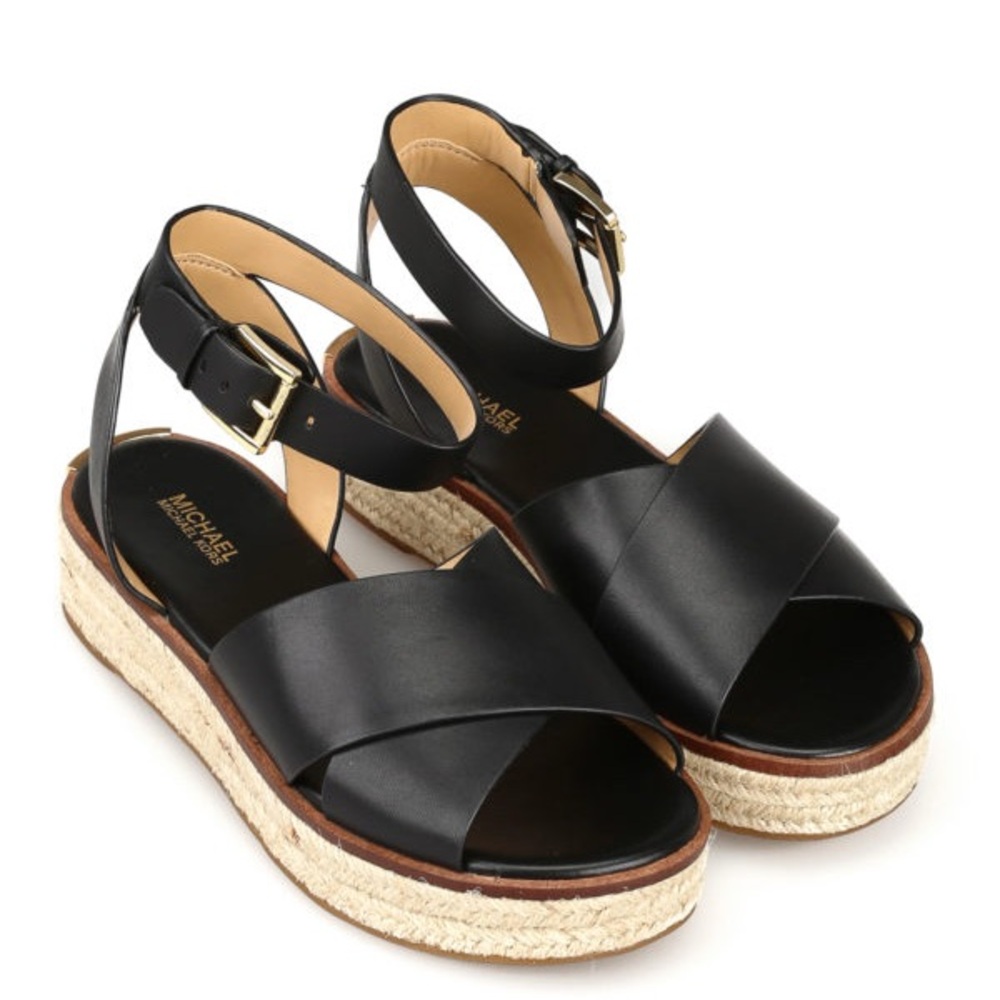 Michael Kors Black Platform Sandals with Cross-Strap Design
